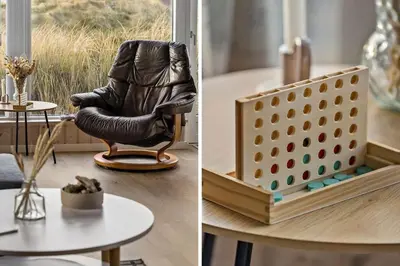 a living room with a chair and a table at 1059-Klitmoller-Mollebakken-56 in Klitmøller