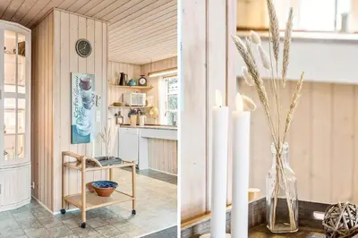 two pictures of a kitchen with a vase with flowers at 388-Thisted-Hummervej-8 in Thisted