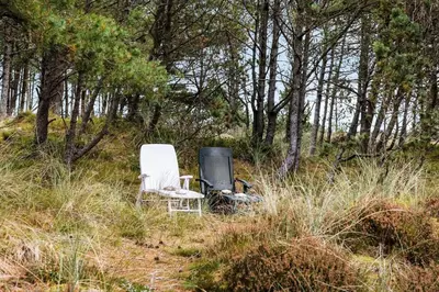 a chair and a stove in the woods at 873-Thisted-Blamunkevej-67 in Thisted