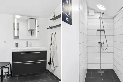 a bathroom with a sink and a shower at 572-Thisted-Kristinesvej-7 in Thisted