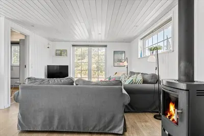 a living room with a couch and a fireplace at 744-Thisted-Orredvej-26 in Thisted