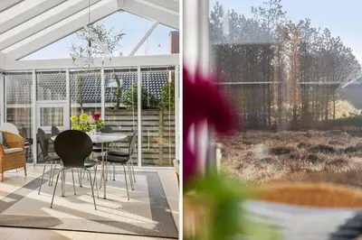 two pictures of a patio with a table and chairs at 1332-Thisted-Flyndervej-22 in Thisted