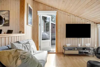a living room with a couch and a tv at 1341-Thisted-Mose-Bolle-Vej-5 in Thisted