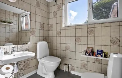 a bathroom with a toilet and a sink and a window at Pet Friendly Home In Spøttrup With Wifi in Spottrup