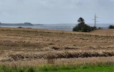 a field of grass with the ocean in the background at 3 Bedroom Amazing Home In Erslev in Erslev