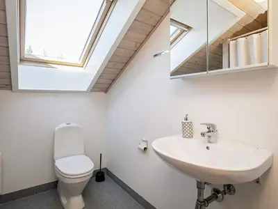a bathroom with a sink and a toilet with a skylight at 8 person holiday home in Thyholm-By Traum in Thyholm
