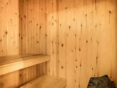 a wooden sauna with wooden paneled walls at Holiday Home Ginne - 1km to the fjord by Interhome in Løgstør