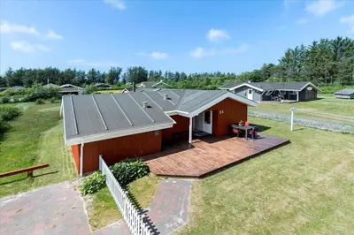 an overhead view of a house with a deck at LK504-Lokken-Kristavej-23 in Løkken