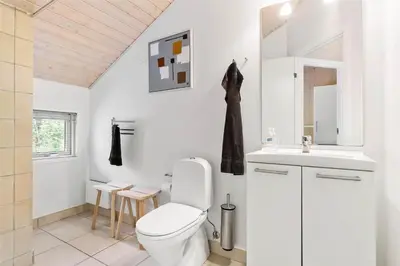 a white bathroom with a toilet and a sink at BL1764-Pandrup-Lunekrogen-7 in Pandrup