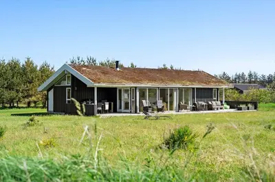 a small black house with a grass field at BL512-Saltum-Trehoje-2 in Saltum