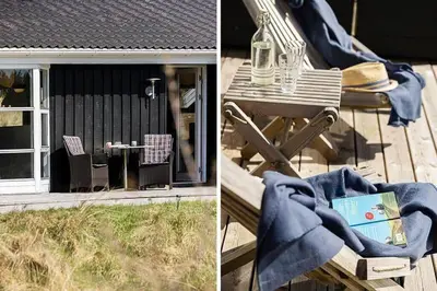 two pictures of a patio with a chair and a table at BL209-Saltum-Silkeborgvej-6 in Saltum