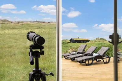 a camera on a tripod next to a row of chairs at BL1020-Pandrup-Hunetorp-Klitvej-257 in Pandrup