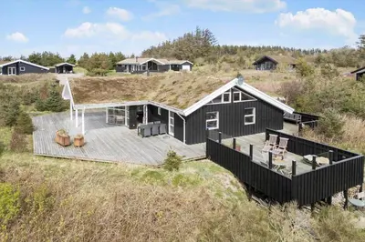 a black house with a grass roof on a deck at BL189-Saltum-Bondagervej-71 in Saltum