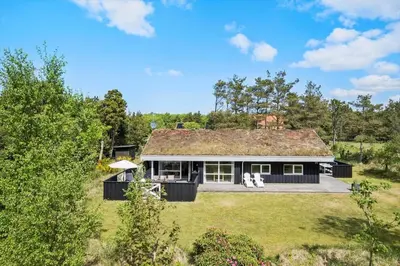 an aerial view of a house with a roof at BL279-Pandrup-Rodhusparken-71 in Pandrup