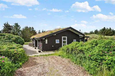 a small black building with a grass roof at BL747-Saltum-Graabakken-7 in Saltum