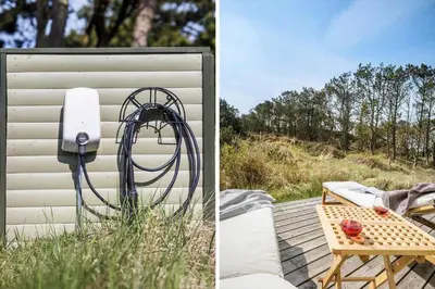 two pictures of a patio with a table and a bench at BL1365-Pandrup-Hunetorp-Klitvej-69 in Pandrup