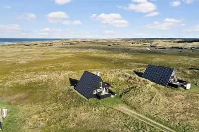 an aerial view of a house in a field with cows at BL1193-Pandrup-Narhvalen-14 in Pandrup