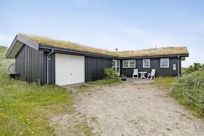 a black and white house with a grass roof at BL216-Saltum-Svendborgvej-25 in Saltum