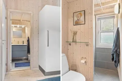 two pictures of a bathroom with a toilet and a sink at BL1227-Saltum-Porsevej-31 in Saltum
