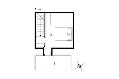a floor plan of a small house at BL1584-Blokhus-Strandvejen-14-Lejl-4 in Blokhus