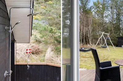 a sliding glass door with a view of a yard at BL1286-Saltum-Lyngsletten-4 in Saltum