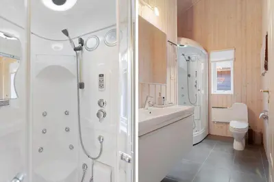 a bathroom with a shower and a sink and a toilet at BL1328-Saltum-Kvanbaekvej-33 in Saltum