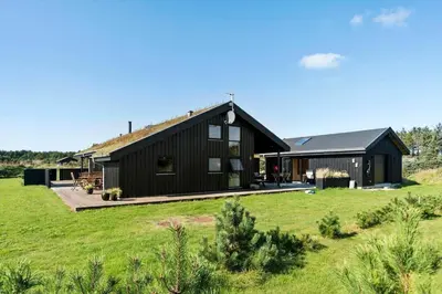 a black house on a field with a green yard at BL200-Saltum-Laustvej-9 in Saltum