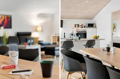 two pictures of a living room and a dining room at BL1713-Blokhus-Ingersvej-8 in Blokhus