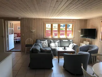 a living room with a couch and a table at BL1743-Pandrup-Rodhus-Skolevej-14 in Pandrup