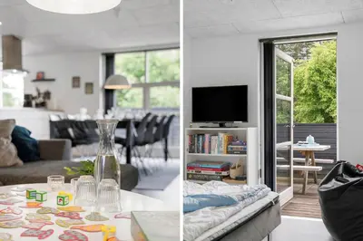 two views of a living room and a living room at BL191-Blokhus-Bloksbjerg-13 in Blokhus