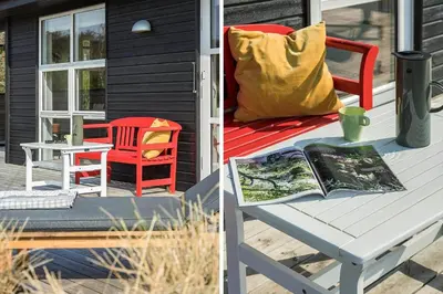 two pictures of a porch with a table and a chair at BL448-Saltum-Nordvestvej-1 in Saltum