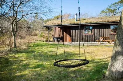 a swing hanging from a tree in front of a cabin at BL245-Pandrup-Bremersvej-4 in Pandrup