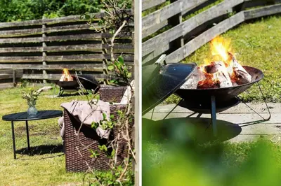 two pictures of a grill with a fire in a yard at BL1370-Saltum-Fladen-Grund-14 in Saltum