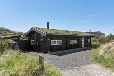a black house with a grass roof at BL1383-Saltum-Foraarsvangen-18 in Saltum