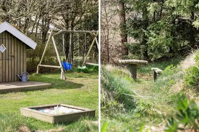 two pictures of a park with a playground and a swing at BL812-Blokhus-Morten-Nielsensvej-10 in Blokhus