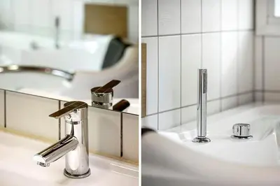 two pictures of a bathroom sink with a faucet at BL433-Blokhus-Raappenmark-8 in Blokhus