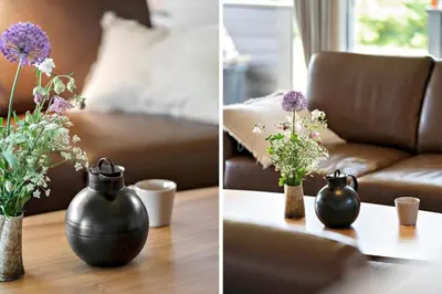 two pictures of vases with flowers on a table at 286-Harboore-Neerlandiavej-198 in Harboør