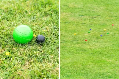 two pictures of a green ball on the grass at G431-Lemvig-Gyvelvej-31 in Lemvig