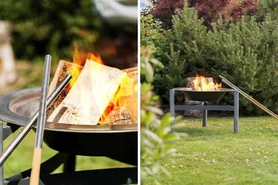 a grill with a fire in the grass at G245-Lemvig-Porsevej-45 in Lemvig