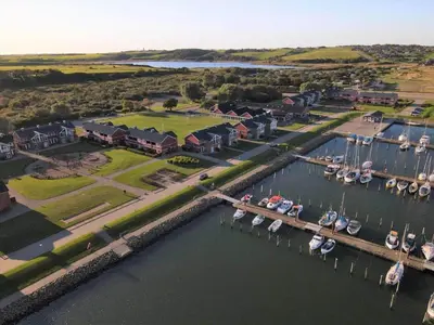 an aerial view of a marina with boats in the water at G522-Lemvig-Vinkelhagevej-22 in Lemvig