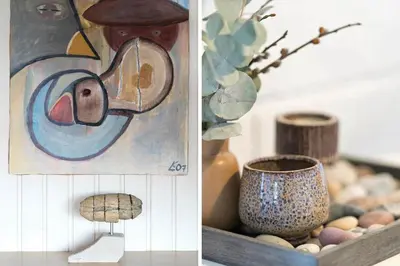 a painting of a dog and a vase on a table at 300-Harboore-Fourmivej-29 in Harboør