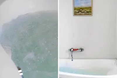 two pictures of a bathroom sink with a faucet at 300-Harboore-Fourmivej-29 in Harboør