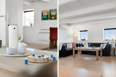 two pictures of a living room and a room with a table at 180-Harboore-Doblervej-89 in Harboør