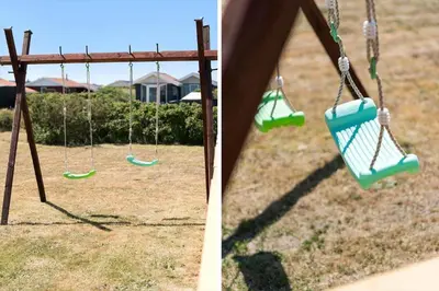 two pictures of a swing set in a park at 154-Harboore-Vejlby-Klit-103 in Harboør