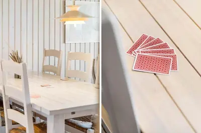 two pictures of a table and a dining room at 154-Harboore-Vejlby-Klit-103 in Harboør