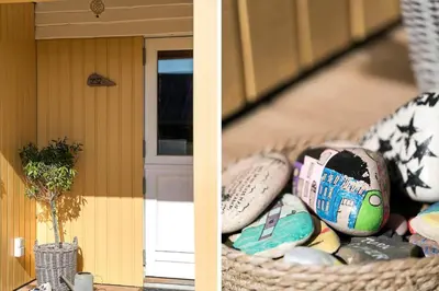 two pictures of a basket of eggs on a porch at 127-Harboore-Vejlby-Klit-237 in Harboør