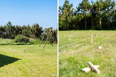 two pictures of a field with a swing set at 104-Harboore-Neerlandiavej-29 in Harboør