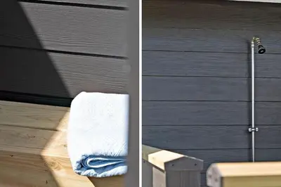 two pictures of a towel next to a door at G219-Lemvig-Skovstjernevej-19 in Lemvig