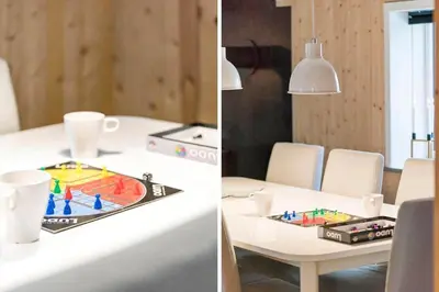 two pictures of a table with a game on it at 370-Harboore-Strandvejen-53 in Harboør