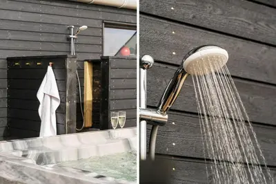 a bathroom with a shower and a sink at 368-Harboore-Gloryvej-25 in Harboør